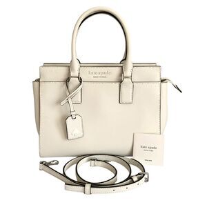 Kate Spade White Logo Leather Satchel / Crossbody Medium Silver-tone Hardware